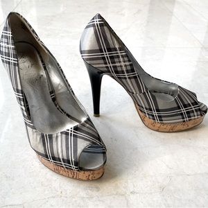 BabyPhat gray and black plaid stilettos shoes size 7.5 M